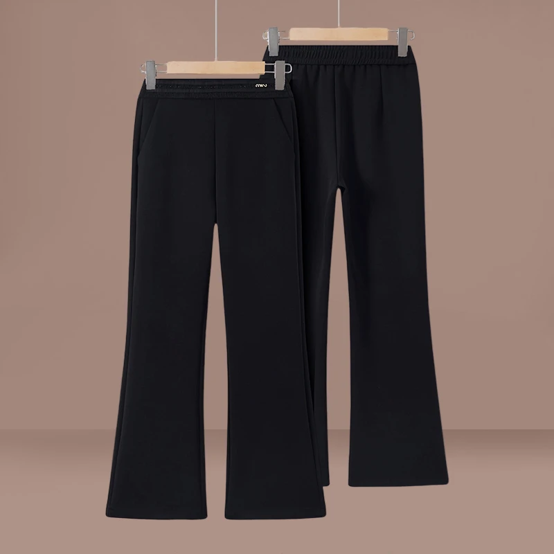妈妈秋装2025新款高腰松紧弹力阔腿裤子中老年女装春秋百搭微喇裤