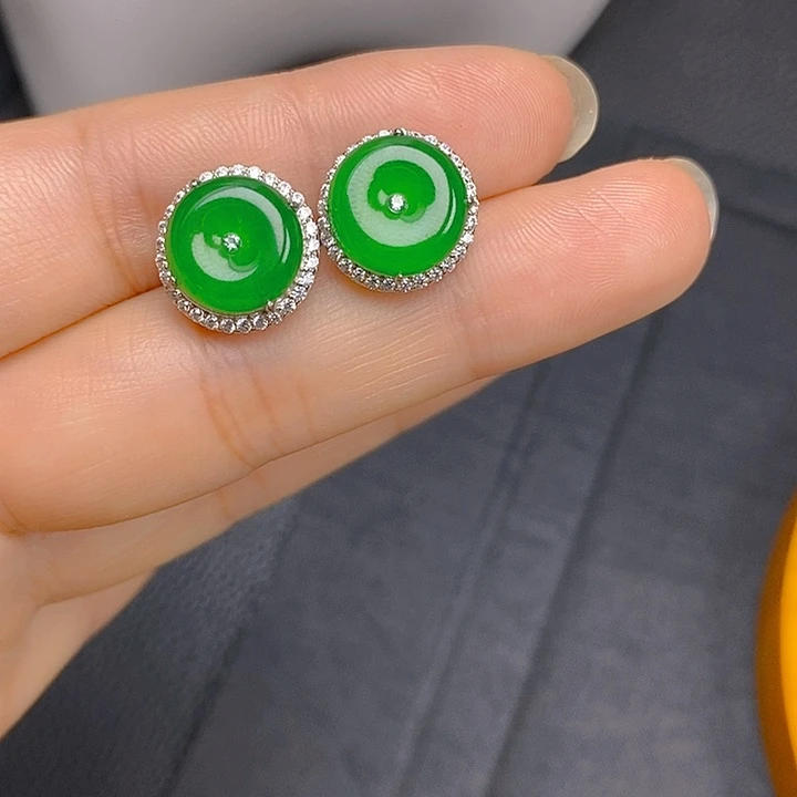 翡翠银S925镶嵌耳饰