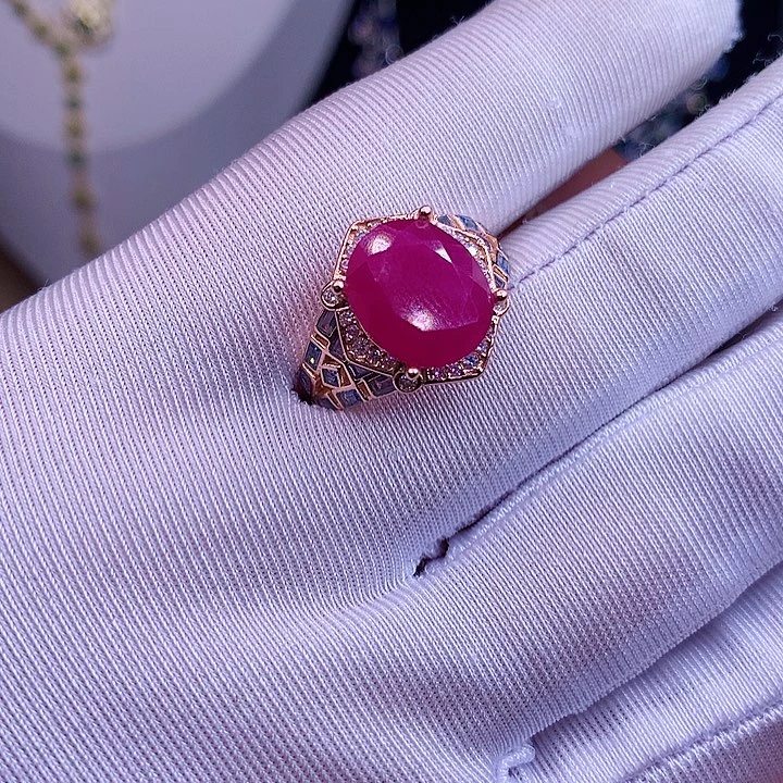 戒指银S925镶嵌红宝石