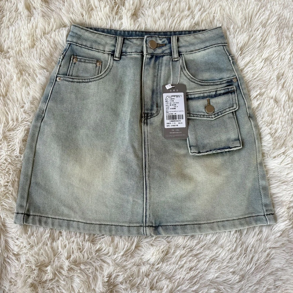 8083#夏季新款口袋设计时尚百搭显瘦遮跨A版弹力短裙女有内衬裙子