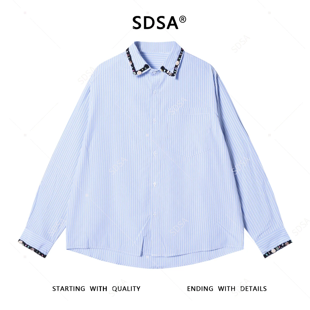SDSA男士秋冬新款痞帅男装时尚竖纹立体装饰翻领长袖衬衫百搭时尚