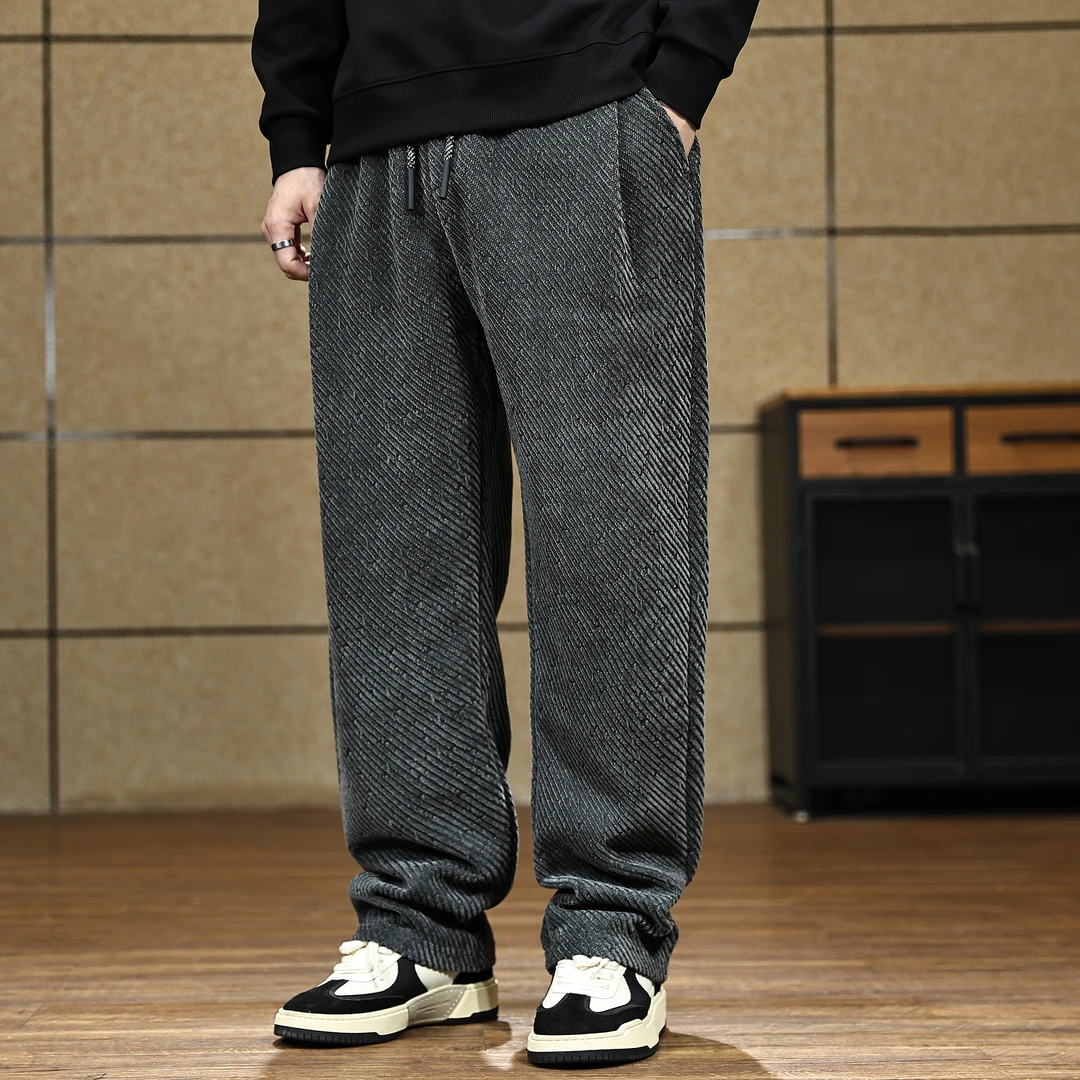卫裤男春秋季高级感斜条纹阔腿休闲裤子男士潮牌宽松直筒运动长裤