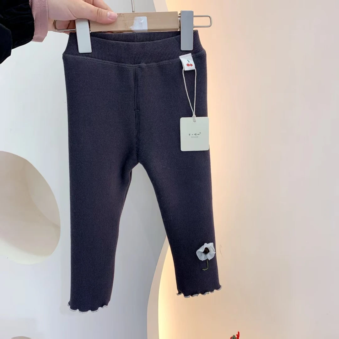 241913 朵儿樱桃女童冬季加绒加厚韩版脚口卡通休闲打底裤