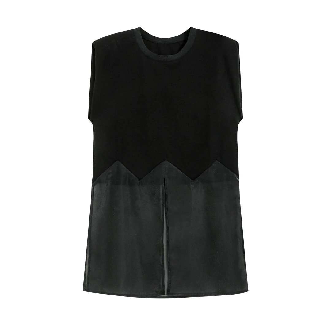 EC原创2025新款设计感时尚显瘦圆领无袖拼接网纱连衣裙25953