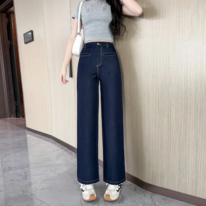 150小个子牛仔裤女2025夏季薄款高腰冰丝垂感显瘦直筒阔腿裤子145