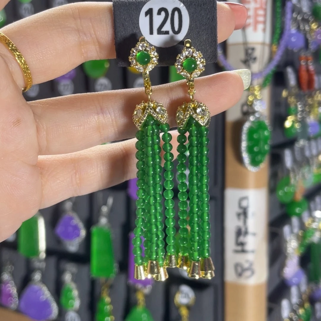 银S925镶嵌翡翠耳饰120