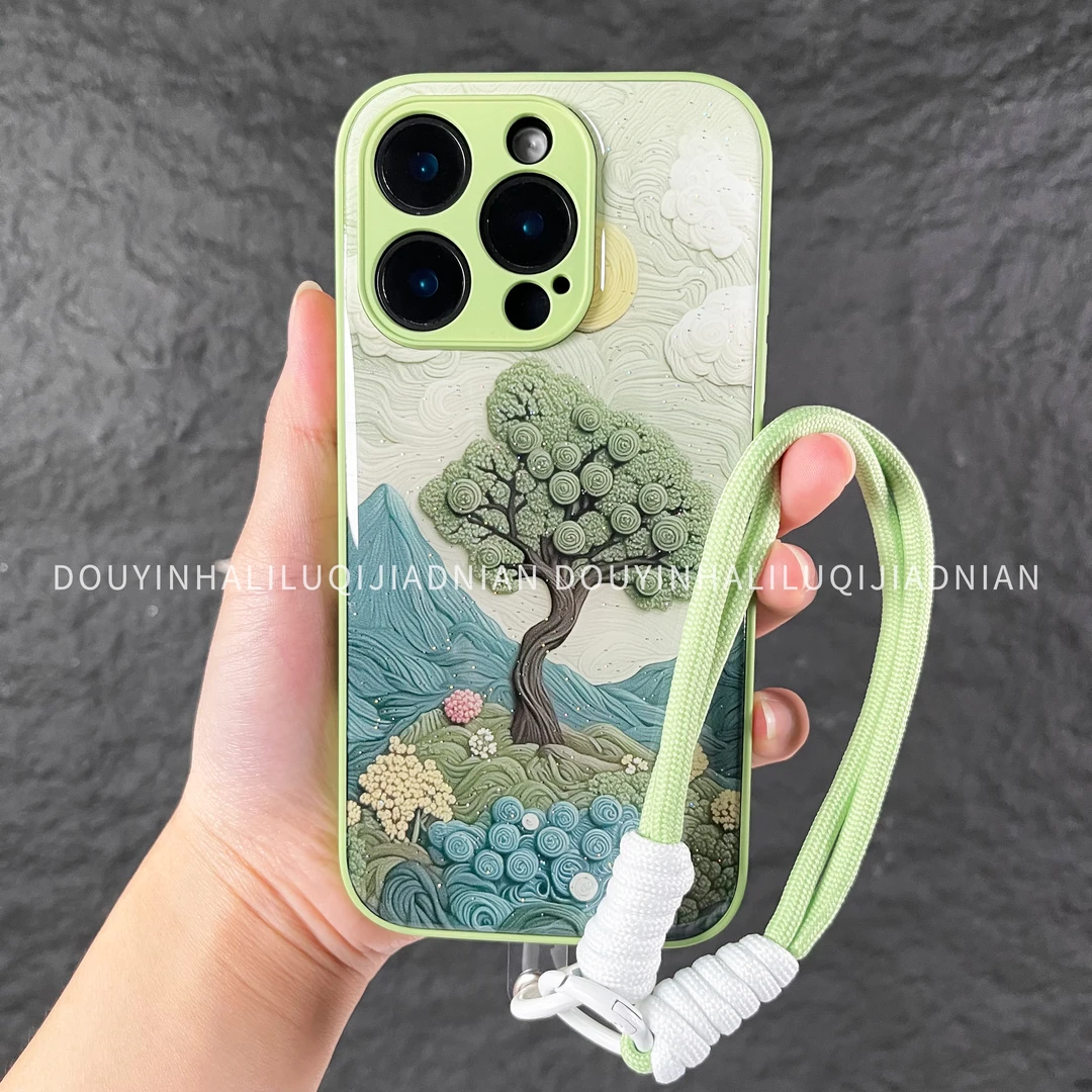 幸运树水凝壳适用iphone苹果16华为OPPO小米vivo新款挂绳手机壳