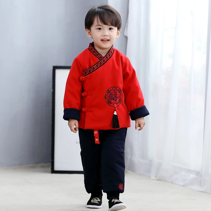 男宝棉套装女童唐装大红色中国风国潮婴儿抓周服周岁服1801