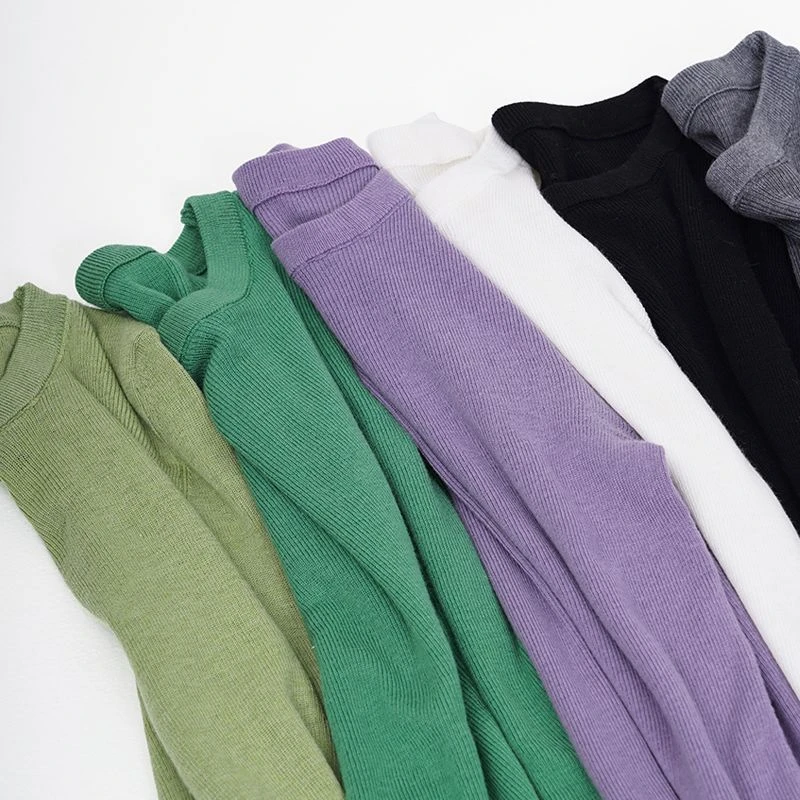 （清货）纯色百搭圆领针织毛衣修身长袖打底上衣6700