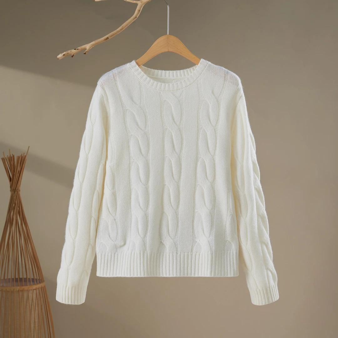 甄选山羊绒复古麻花羊毛衫百搭宽松加厚针织衫时尚绞花打底羊绒衫