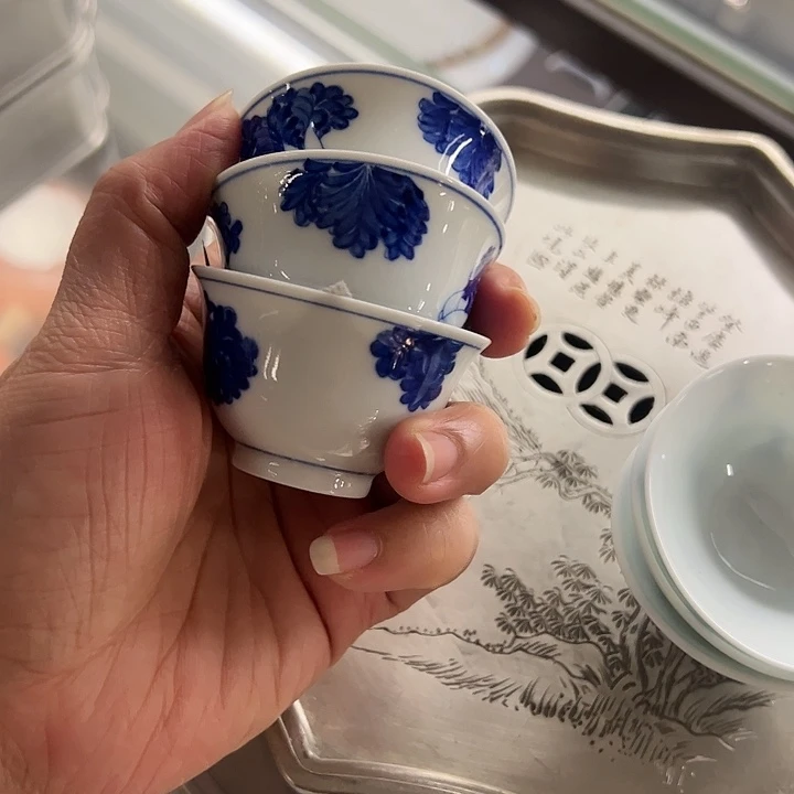 【闪购商品】宇****g手绘白菜工夫茶杯30cm发3个
