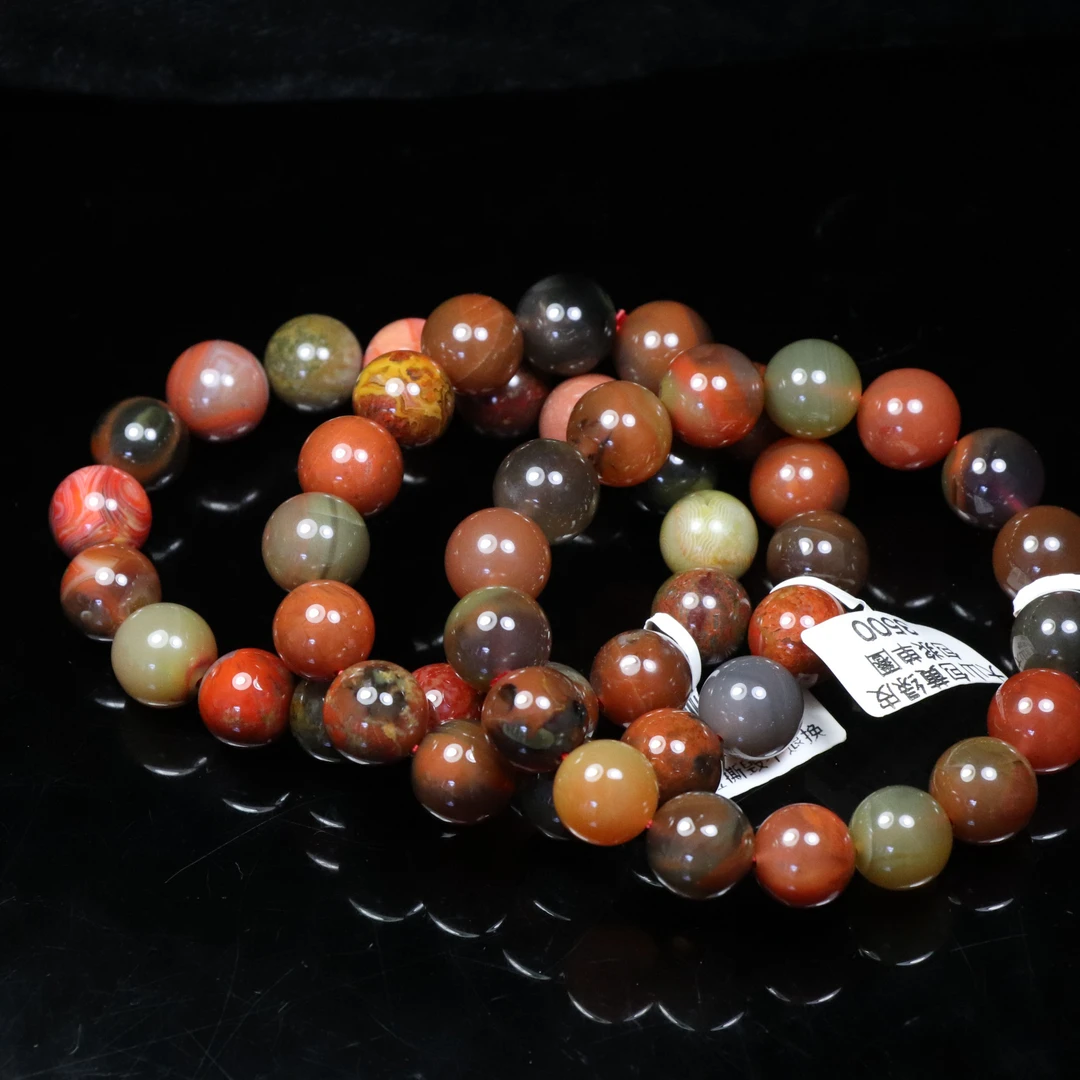 3原矿无优化南红黄绿皮包浆单圈12mm左右多样发一串不保无裂