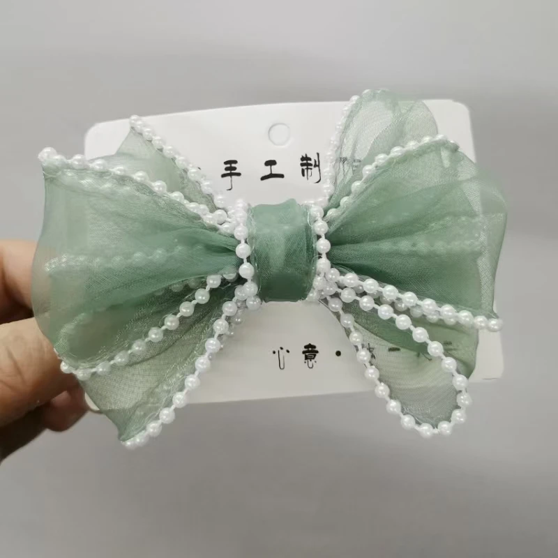 韩版头饰后脑勺原创布艺蝴蝶结顶夹横夹马尾弹簧夹发夹一字发卡