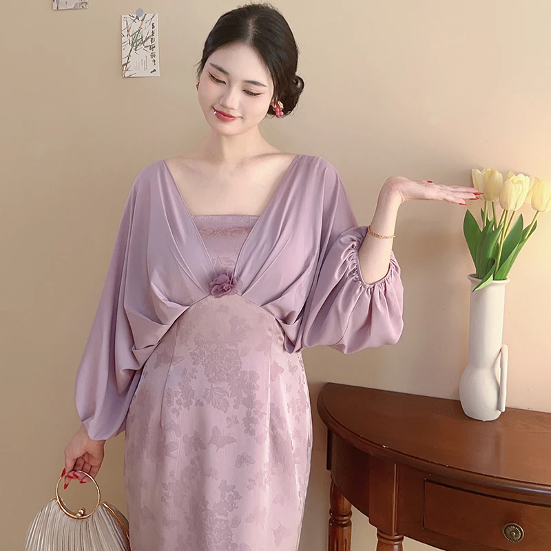 紫玫瑰【自制款】新中式紫色清冷感大码胖mm旗袍连衣裙高贵气质风