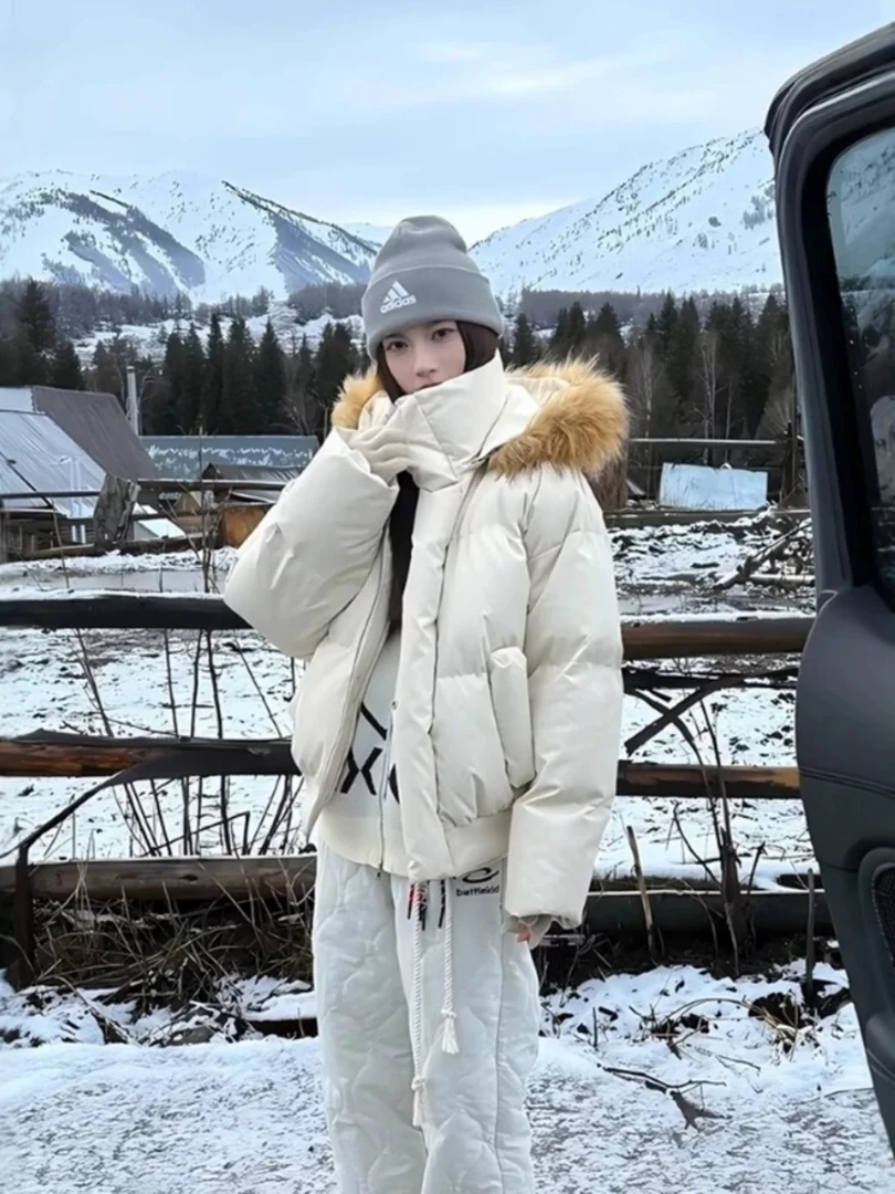 2025冬季新款复古美式加厚保暖可拆帽大毛领棉服女棉衣棉袄外套潮