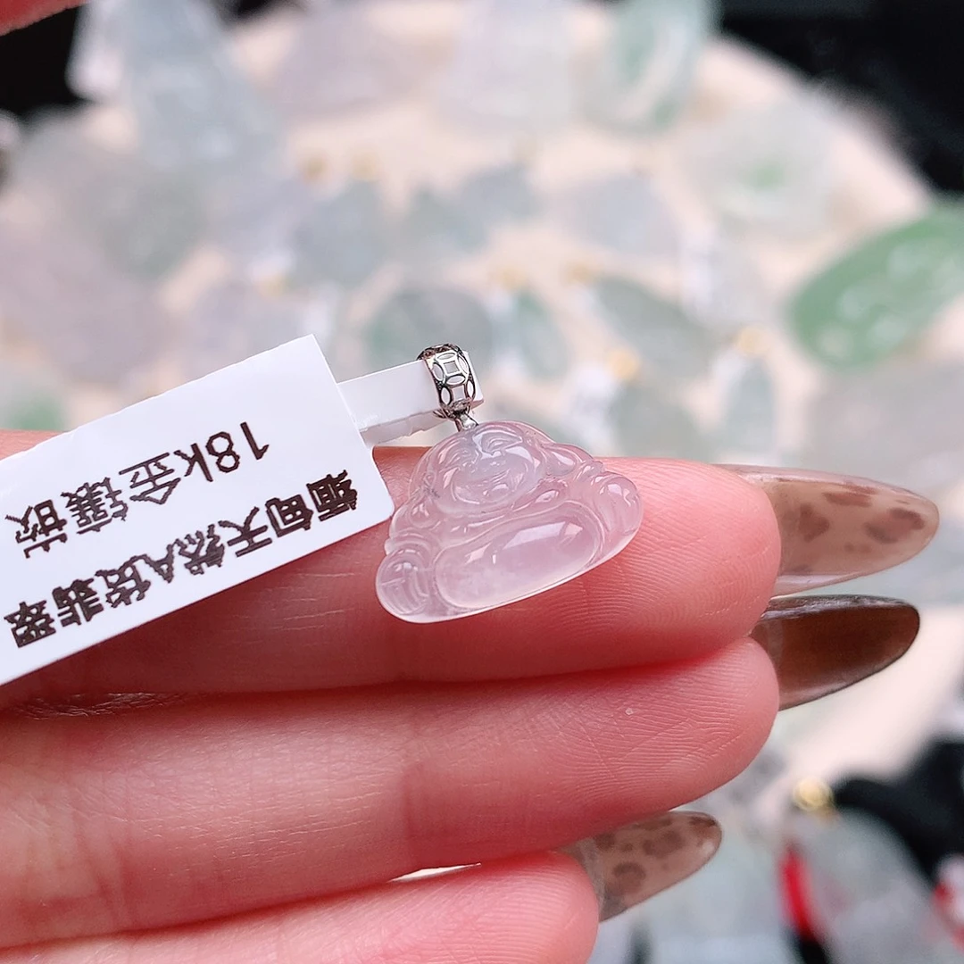 翡翠颈饰18K金镶嵌冰佛15.5、9.7、15.7、4.2