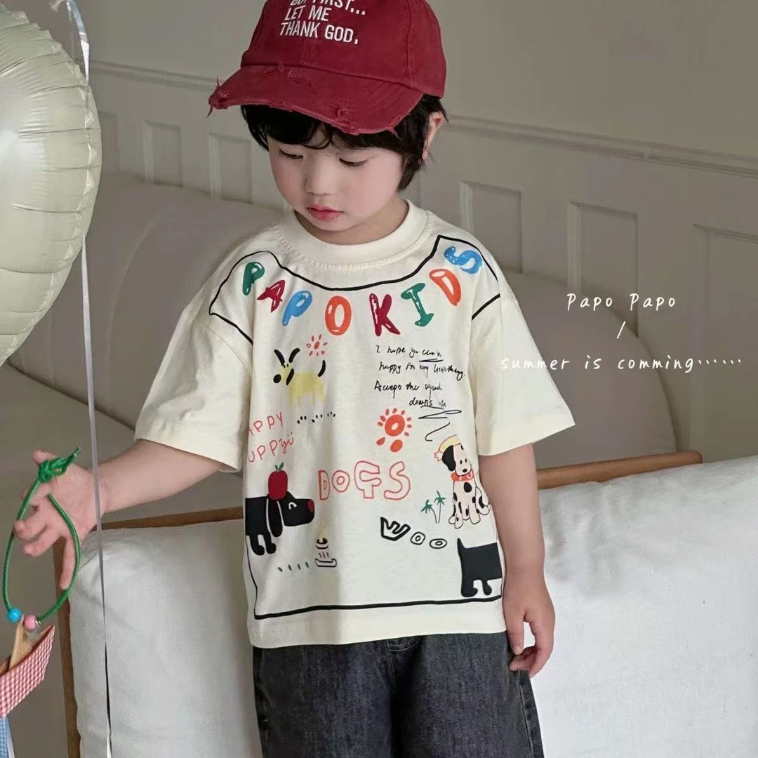 中小童夏季卡通短袖T恤2025新款儿童打底衫男孩夏装休闲卡通上衣