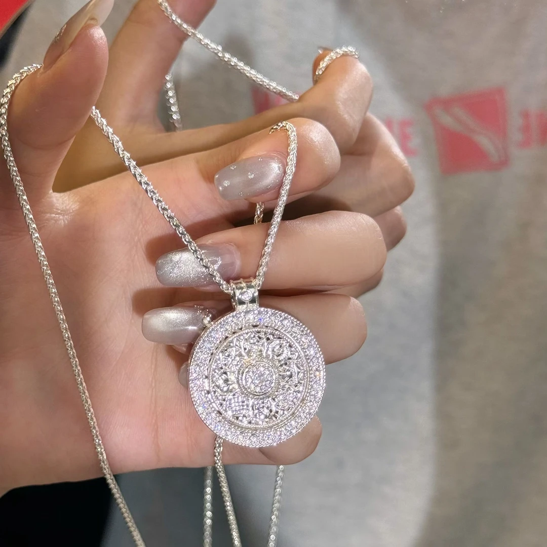 C55【约18克】 999镶钻可旋转八宝罗盘时来运转项链A43B76