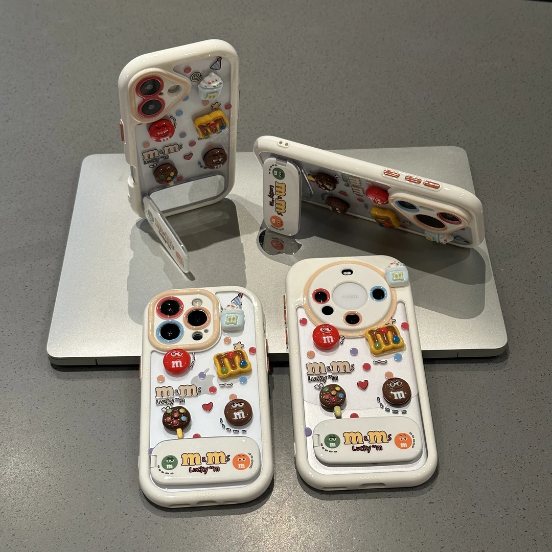 BANCA立体巧克力M豆支架适用苹果16手机壳华为vivo小米15oppo套