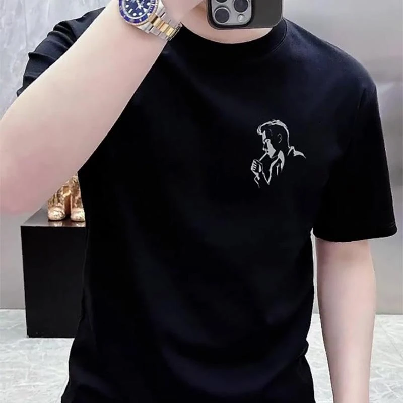 潮牌时尚印花短袖T恤男士夏季舒适透气修身上衣潮流百搭圆领半袖