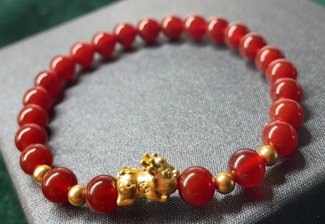 B（016）足金卡十貔貅+3.5mm珠4颗（赠卡六红玉 髓）多样性发货