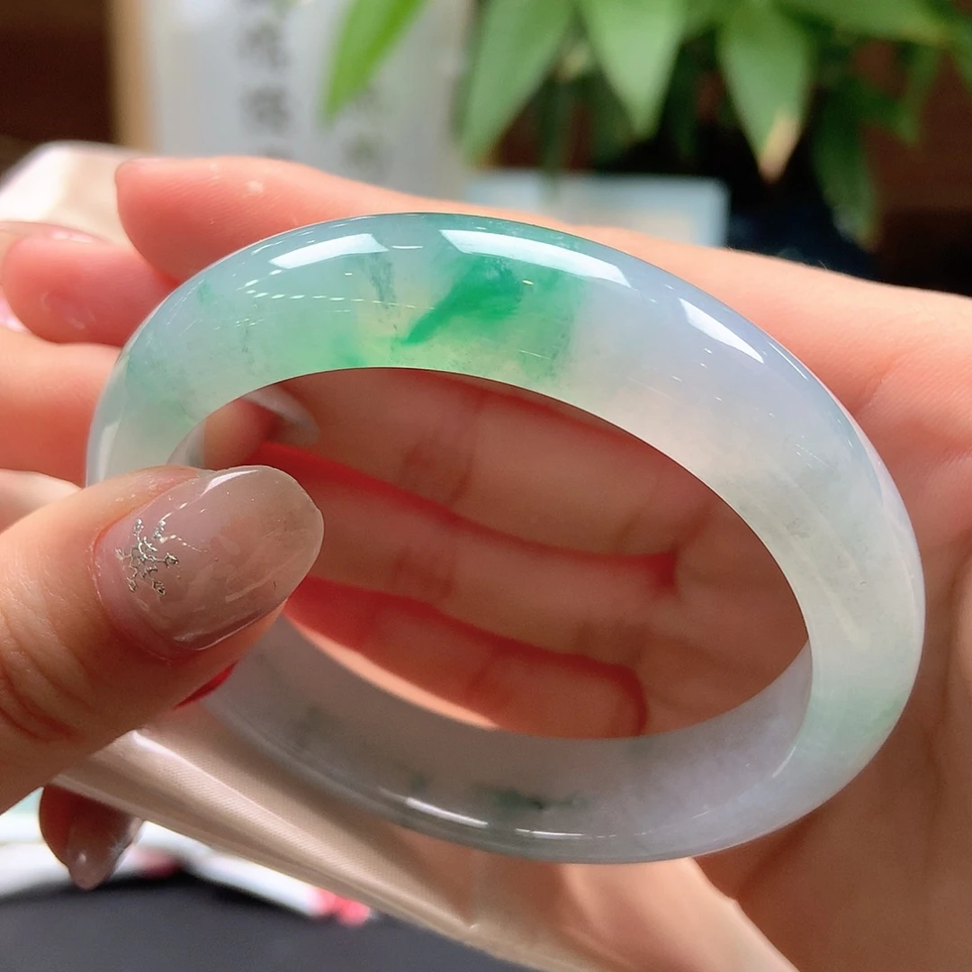 翡翠未镶嵌手镯冰润金丝阳绿78号