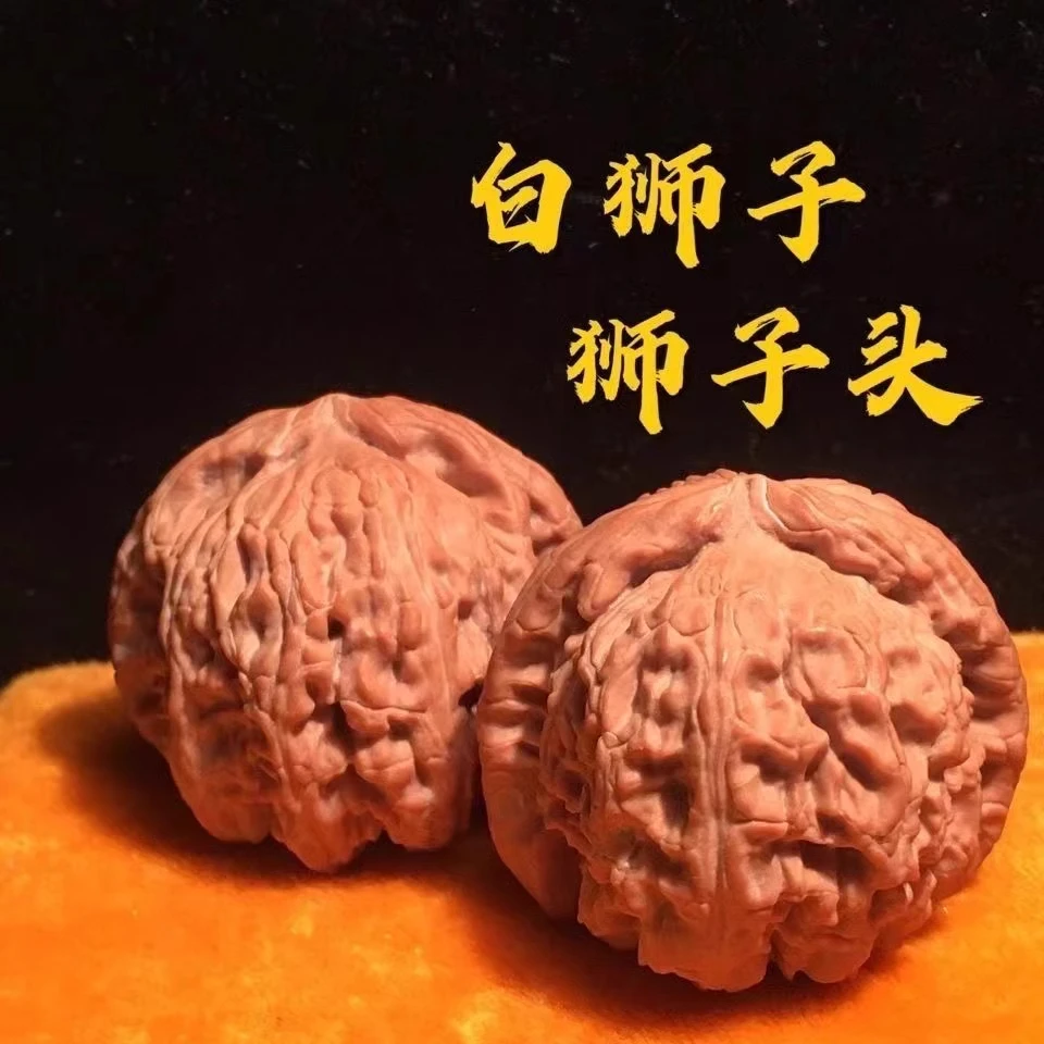 文玩核桃闷尖白狮子头手把件天然野生麻核桃男随身粗筋原色老核桃