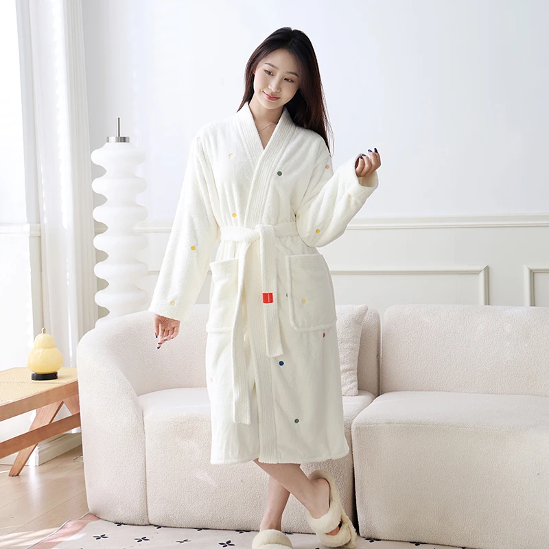 【棉美家】波点加厚浴袍冬春新款成人吸水柔软亲肤浴巾情侣