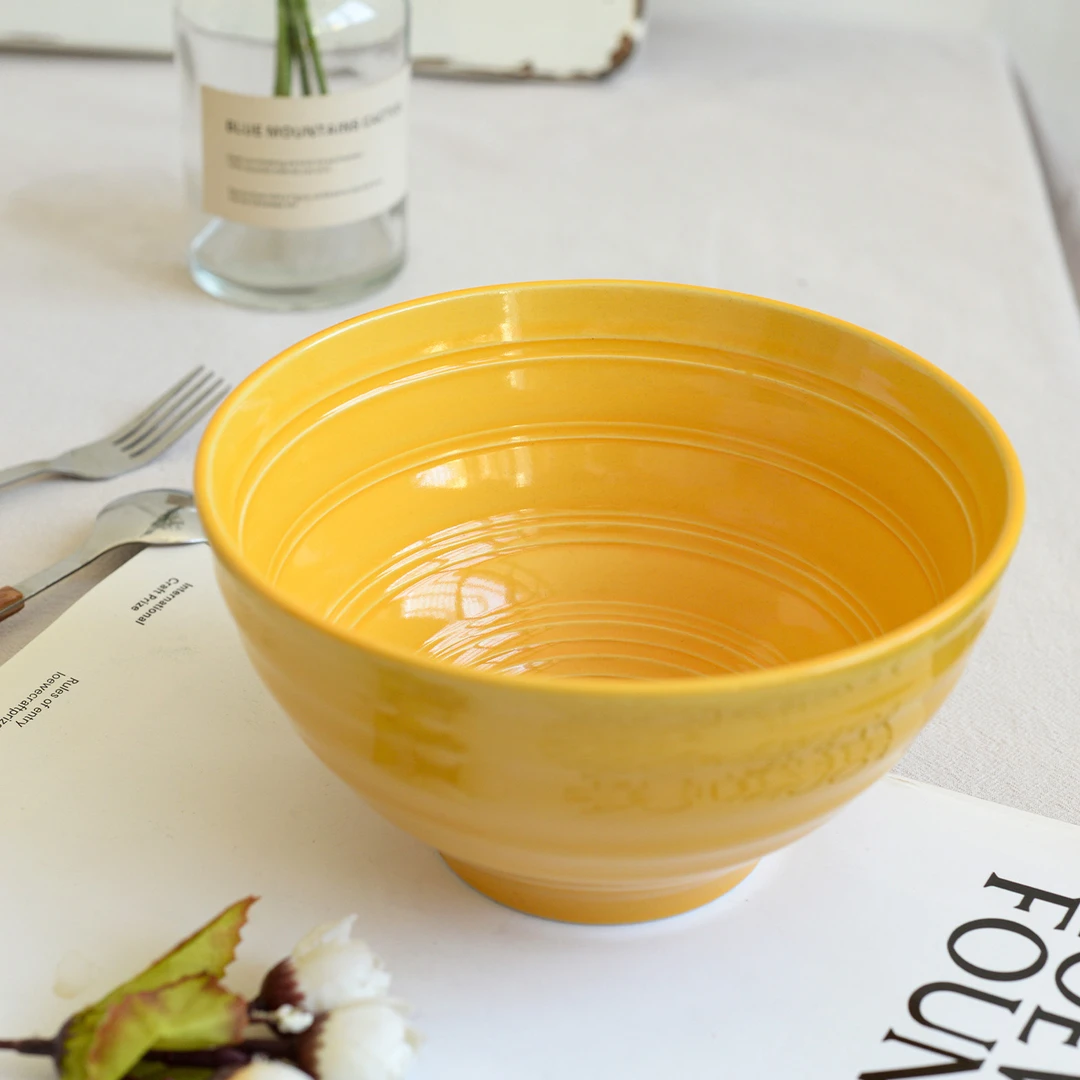 KEEPIN®黄色螺纹碗纯色防烫创意简约风日式釉中彩碗米饭碗
