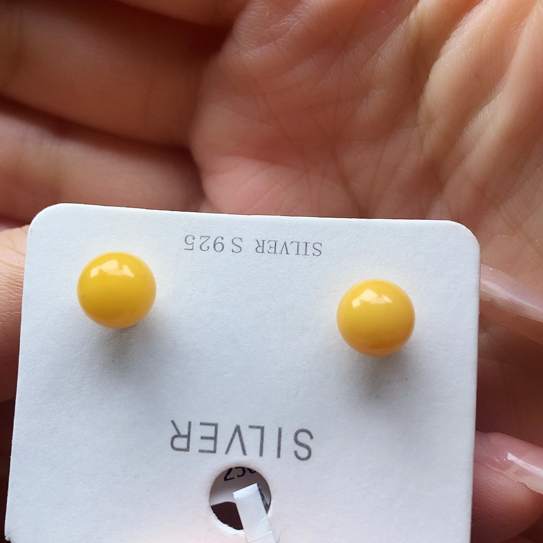 银S925镶嵌蜜蜡耳饰耳钉