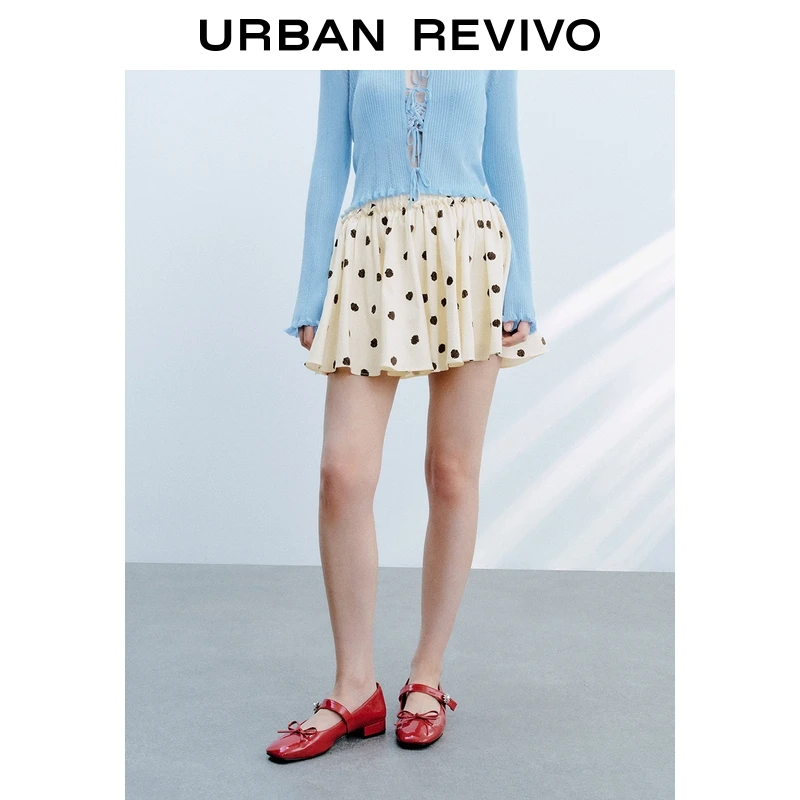 UR2026春季新款女城市度假褶皱波点超宽松超短半裙UYL550086