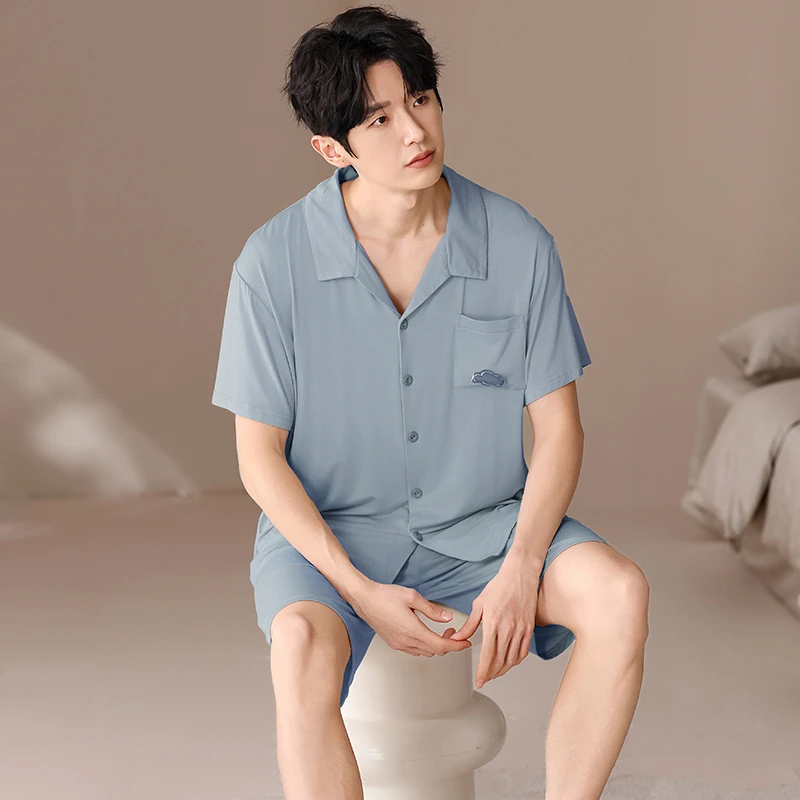 夏季新款短袖睡衣男士凉感莫代尔轻薄透气柔软休闲时尚家居服套装