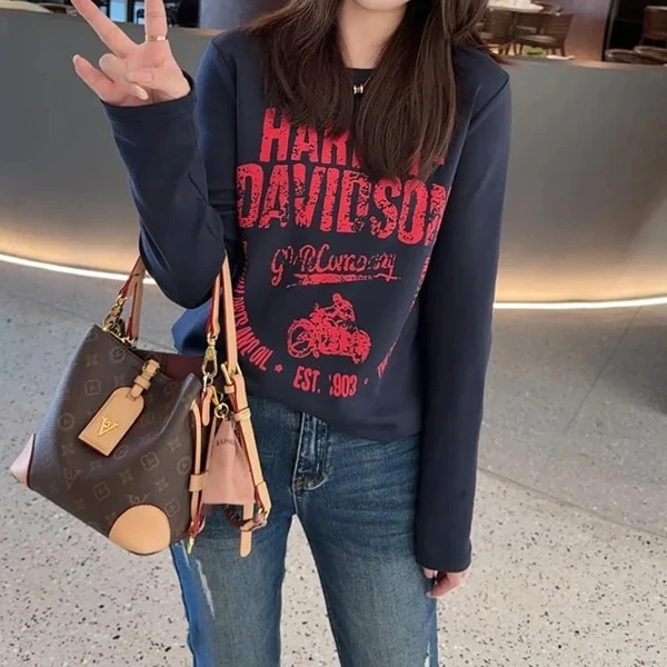 早秋简约美式辣妹修身显身材 卫衣T恤收腰内搭长袖上衣女