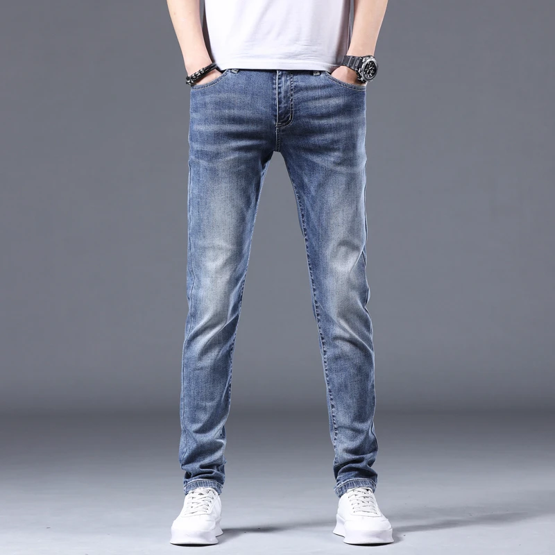 2025夏季薄款香港高端冰丝牛仔裤男修身小脚弹力潮牌休闲长裤子男