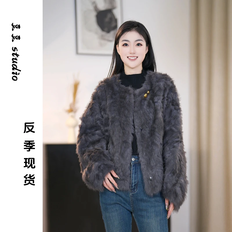 【豆豆】小香风蝙蝠袖短款毛毛外套女2025新款时尚百搭气质轻奢上衣