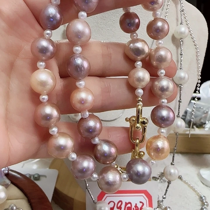 三***油颈饰未镶嵌淡水珍珠11左右大珠毛衣链有纹