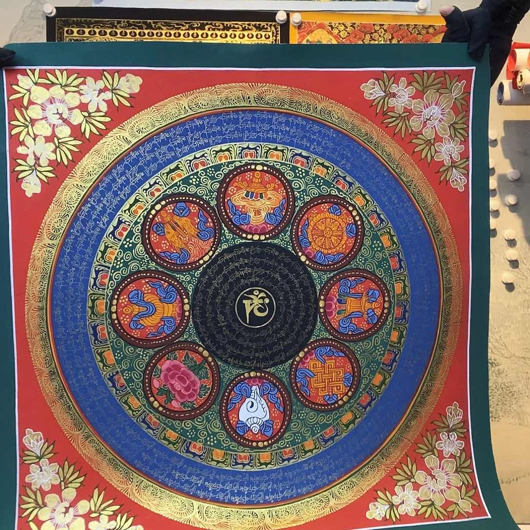 卷轴画纯手绘六字真言唐卡50厘米左右