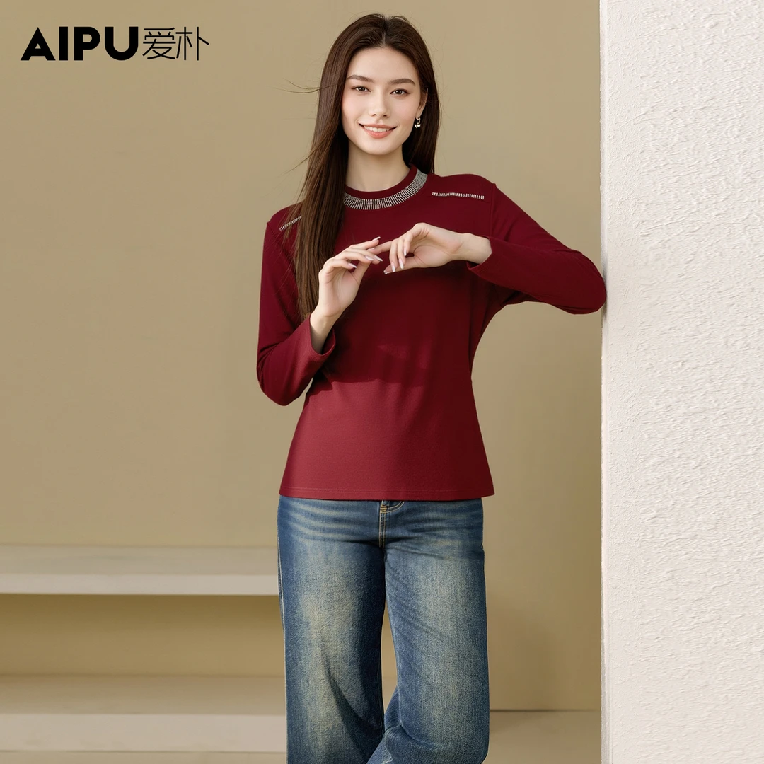 爱朴品牌大码女装冬季新款时尚显瘦气质欧若风百搭圆领毛衫32697