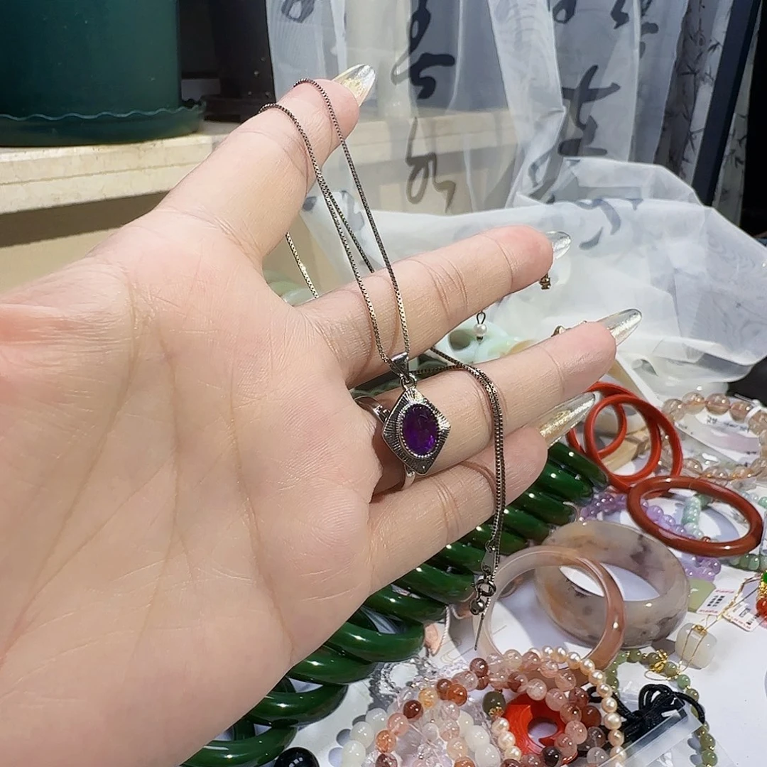 紫晶吊坠(赠链)银S925镀金镶嵌