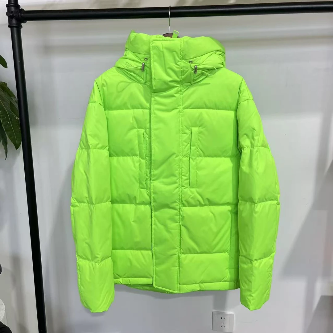（2.11）B 24新款冬季女士简约黄光绿连帽中长款羽绒服  22635