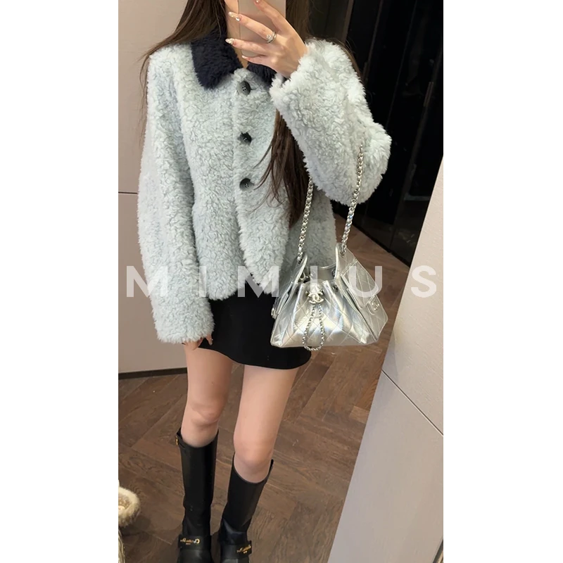 【mimius】喵喵 撞色翻领减龄毛毛长袖外套汉服 G12138