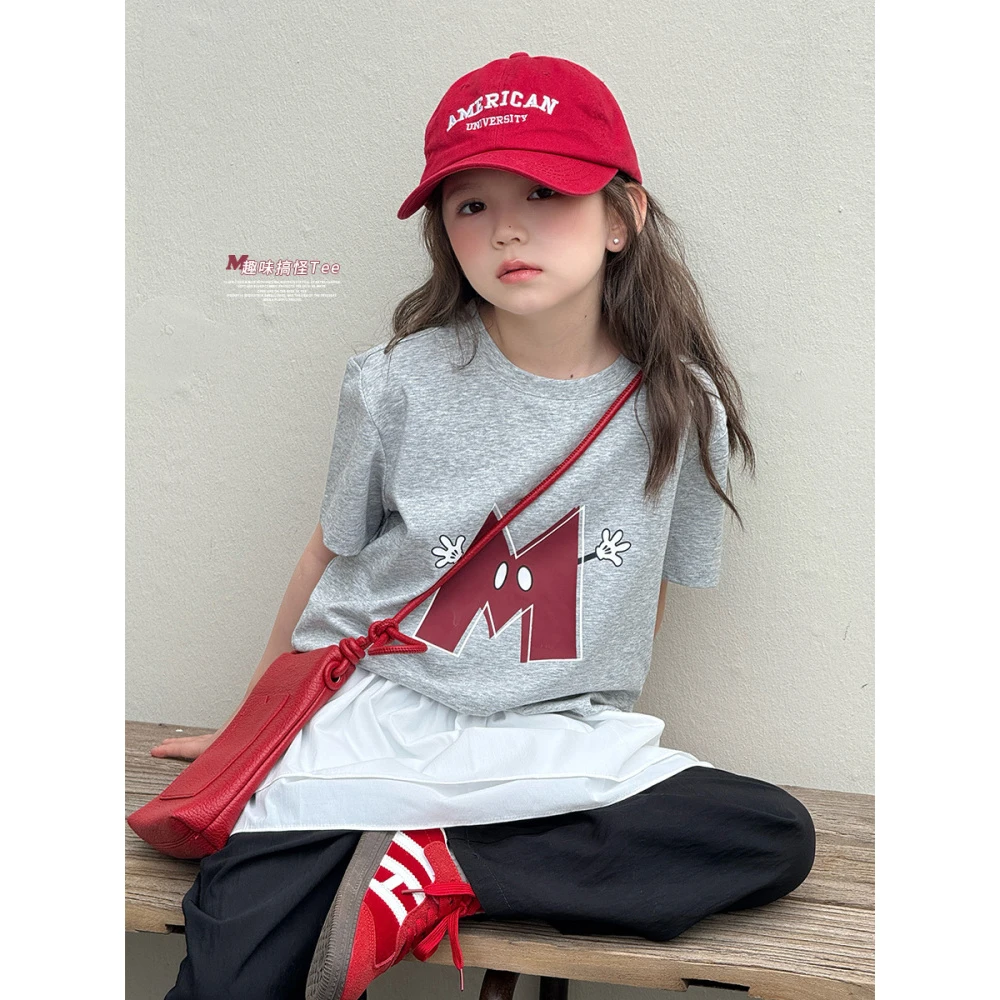 女童2025夏季新款中大童运动风字母短袖T恤J52G2101
