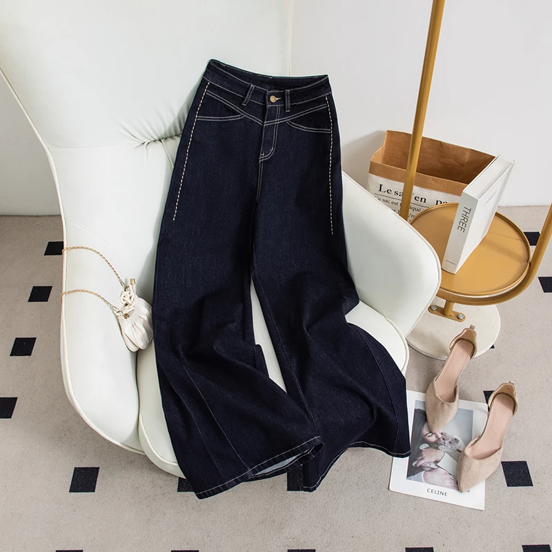 加绒/单裤高腰阔腿微喇牛仔裤女秋季弹力2025休闲百搭显瘦裤9861