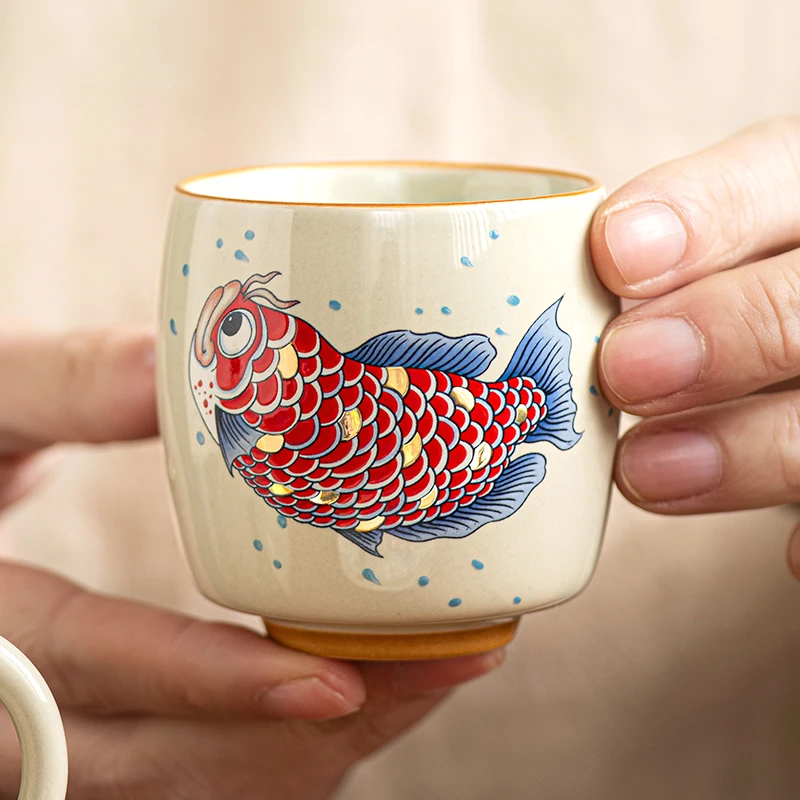 草木灰金玉满堂茶杯陶瓷家用主人杯龙鱼中式品茗杯单杯子功夫茶具