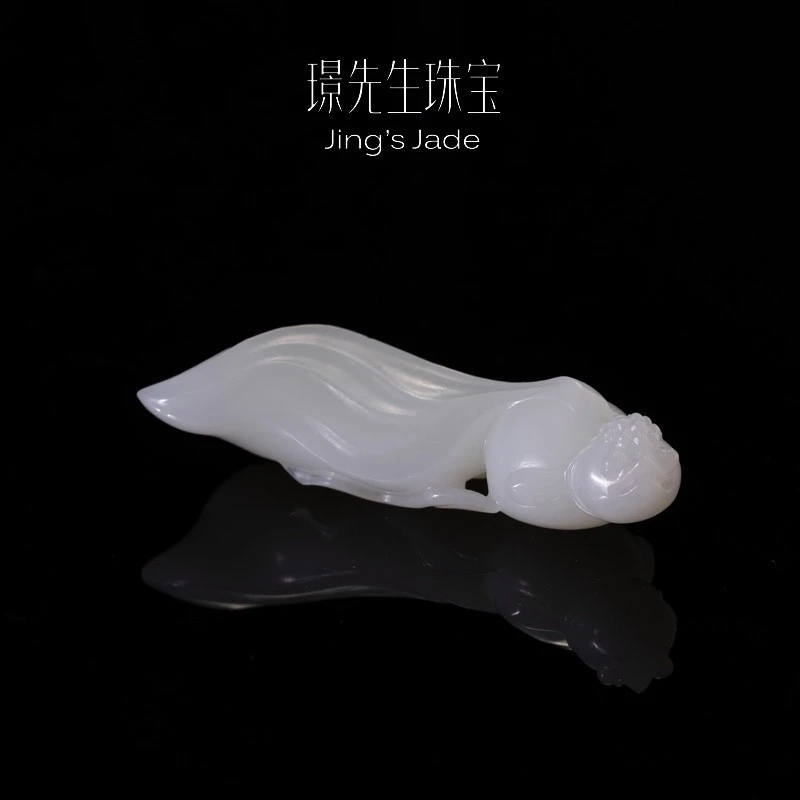 悠游|新疆和田玉羊脂白玉金鱼吊坠孤品*231009070550*【HT】