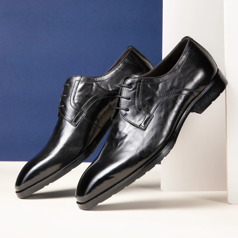 【增高3公分 头层胎摔皮】男士皮鞋英伦休闲男鞋商务正装鞋牛皮婚鞋