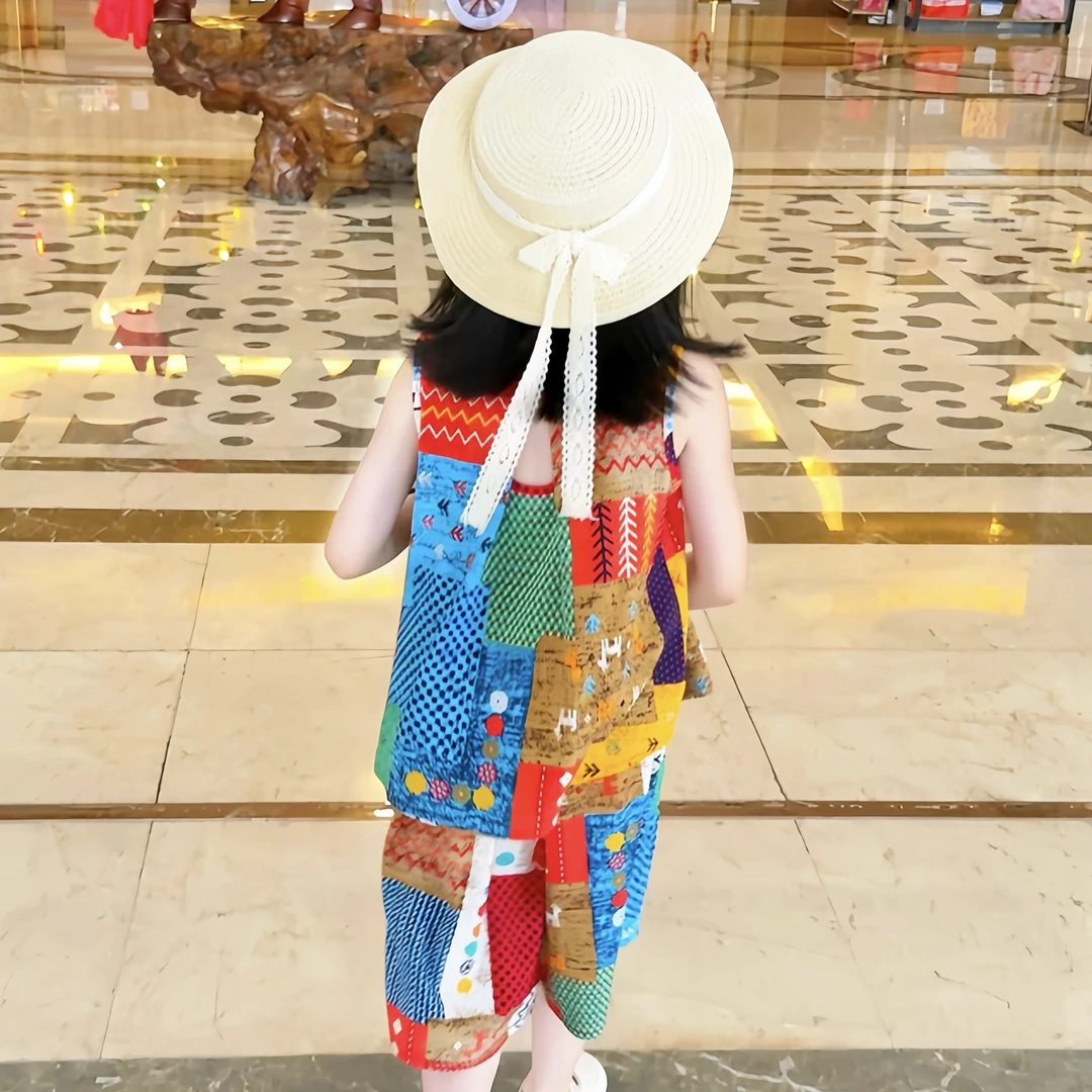 【波西米亚红】女童背心套装2025夏季新款绵绸两件套