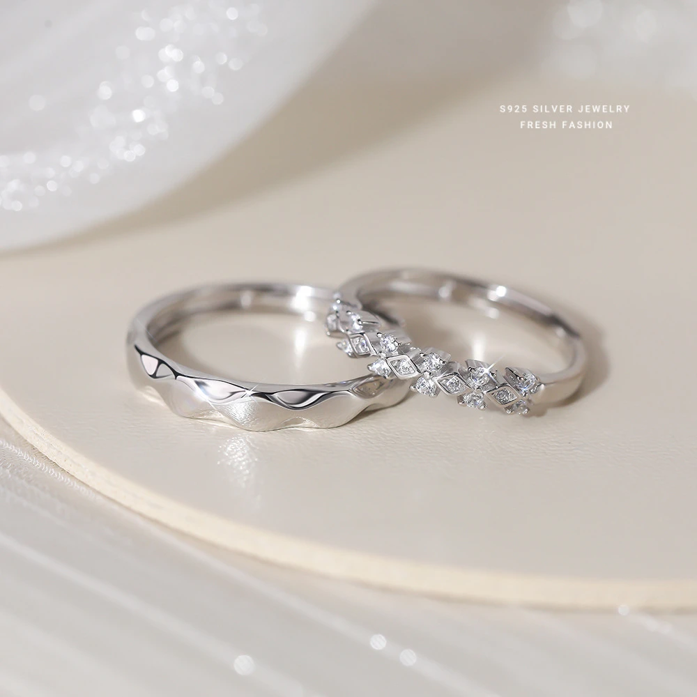 925银戒指 缘定情侣戒指925纯银对戒生日礼物纪念日活口免费刻字