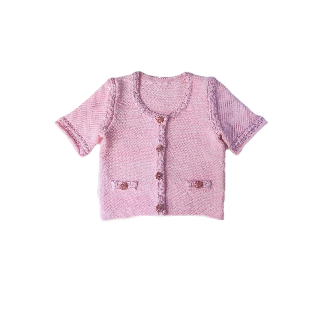 <猪猪出品>2025春夏上新小香风洋气樱花粉圆领V领甜美针织衫百搭