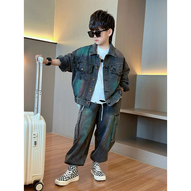 儿童装男童秋装牛仔套装2025新款中大童秋季炸街外套裤俩件套潮